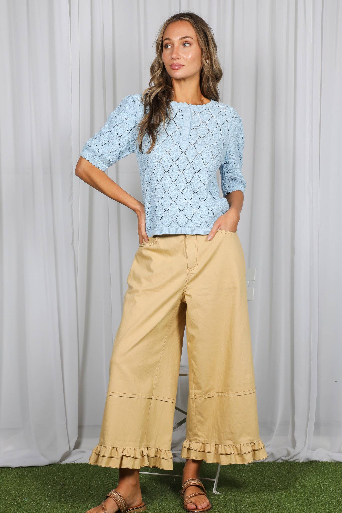 Blue Crochet Knitted Sweater