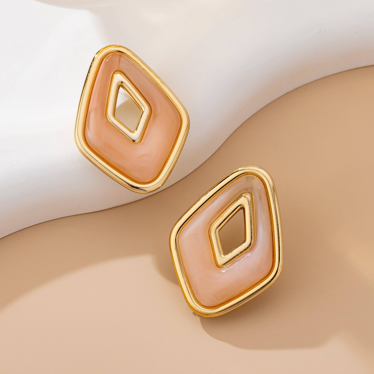Pink Enamel Geometric Stud Earrings