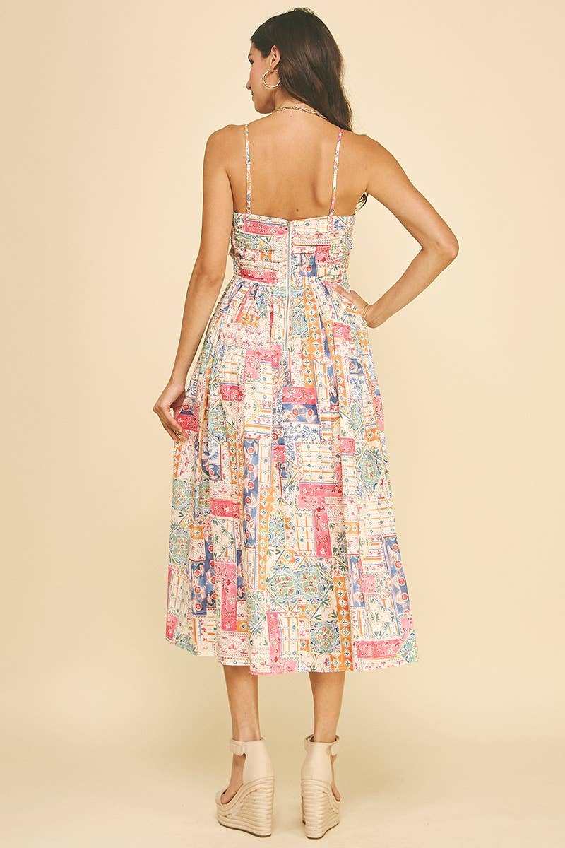 Cream Patchwork Midi Dress