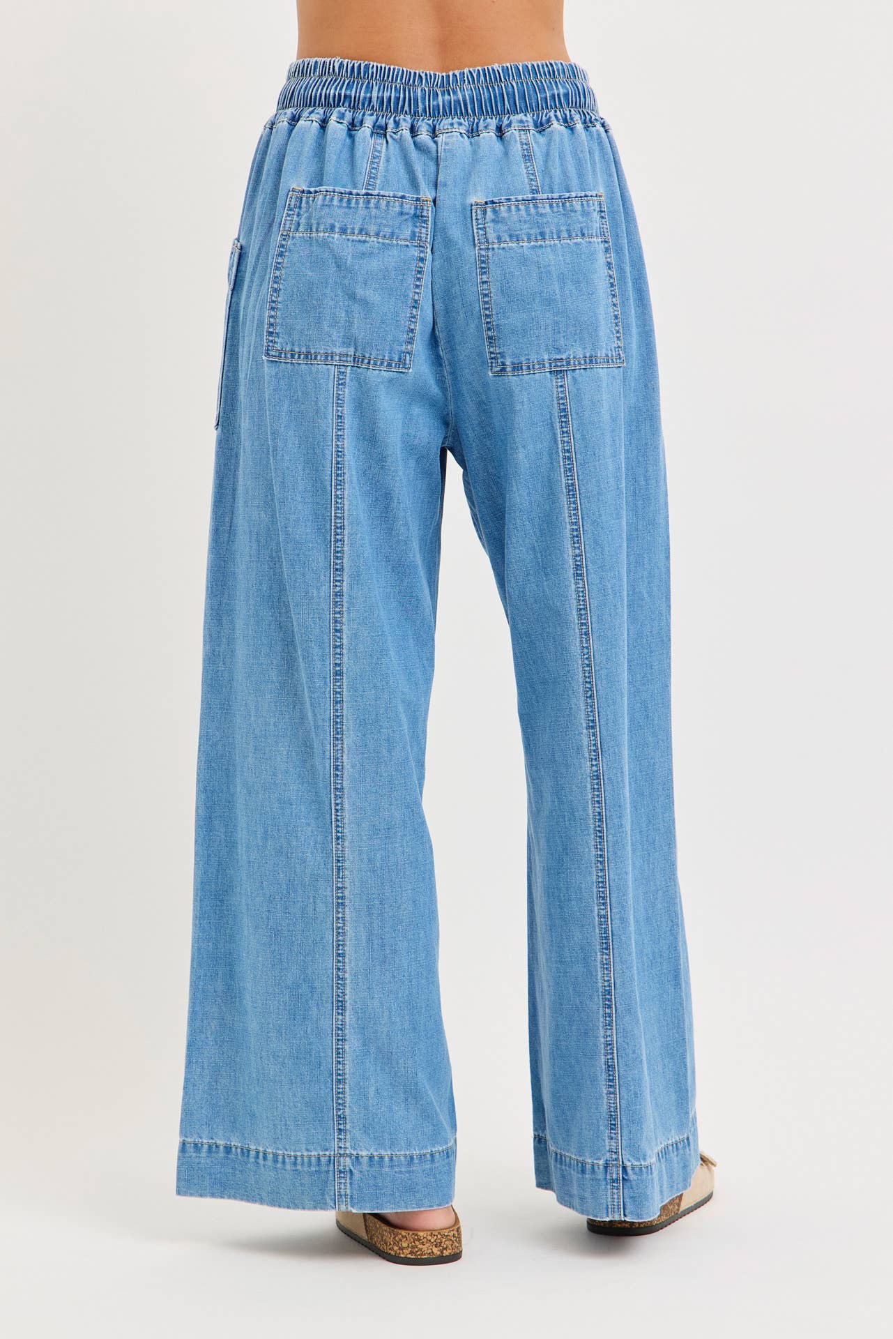 Denim Pull On Wide-Leg Pants
