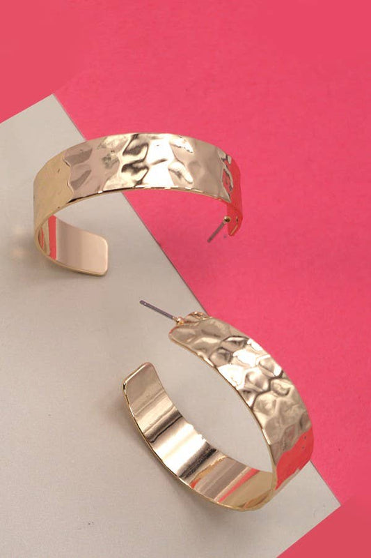 Gold Hammered Wide Hoops