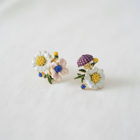 Gold Plated Drip Glaze Floral Stud Earrings