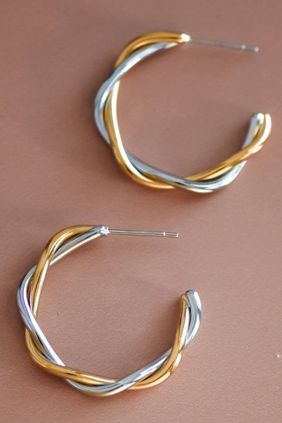 18K Gold Plated Two-Tone Waterproof Stainless Steel Hoop Earrings