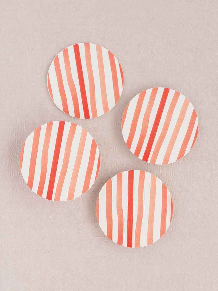 Red Striped Coaster S/4