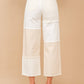 Beige White High Waisted Color Block Distressed Frill Twill Pants