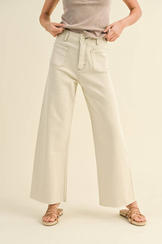 Washed Beige Straight Wide Leg Pants