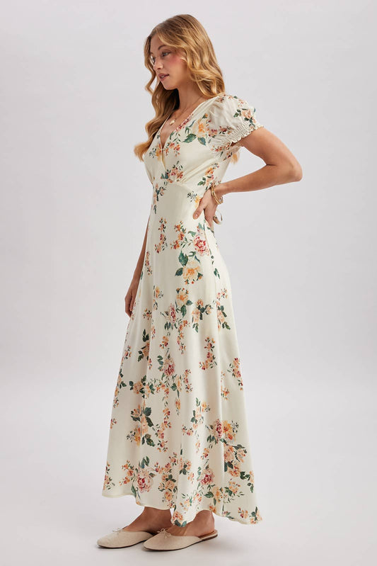 Floral Print V-Neck Maxi Dress