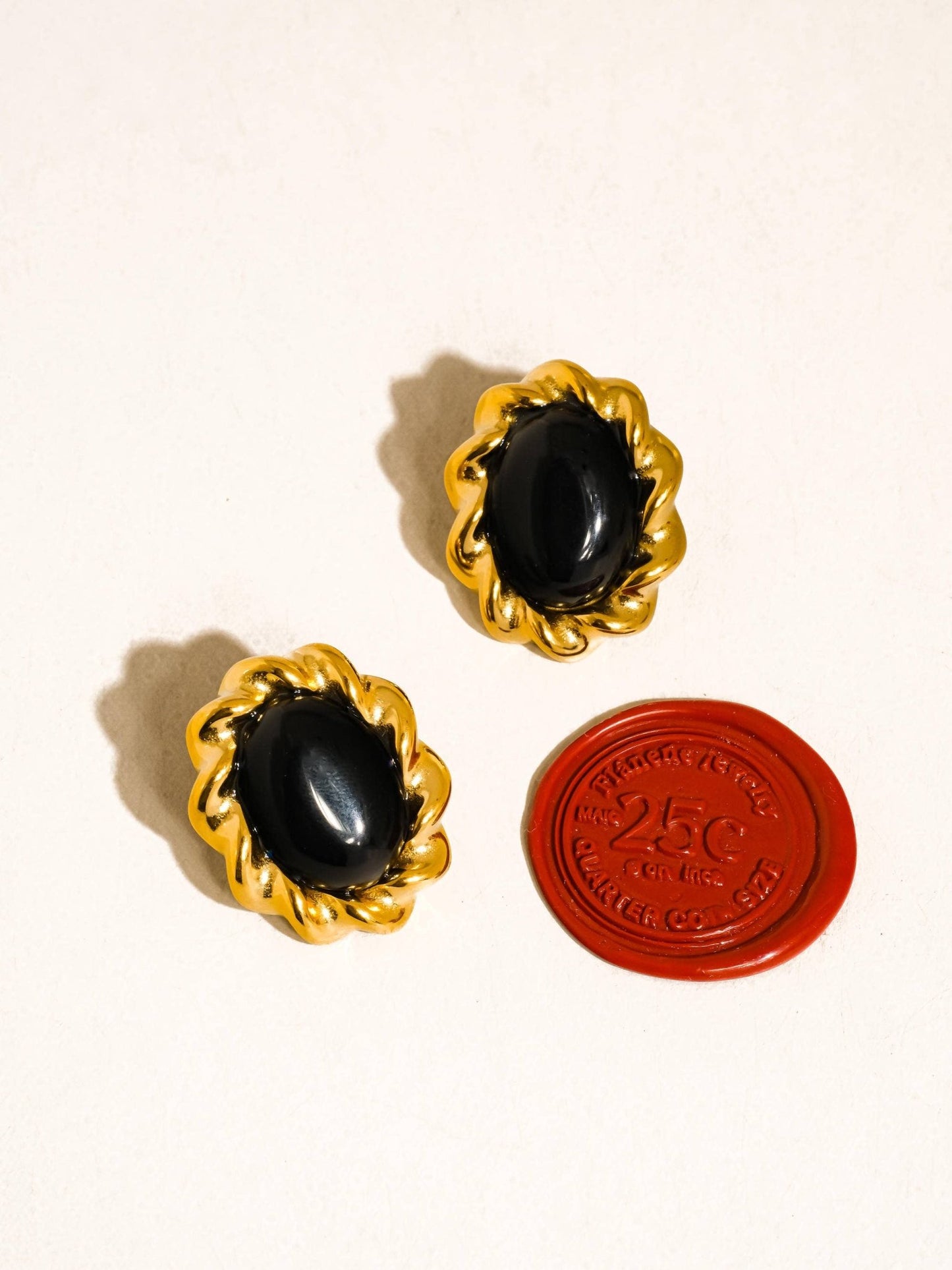 18K Gold & Black Vintage Stone Oval Earring - Purpose + Passion Boutique