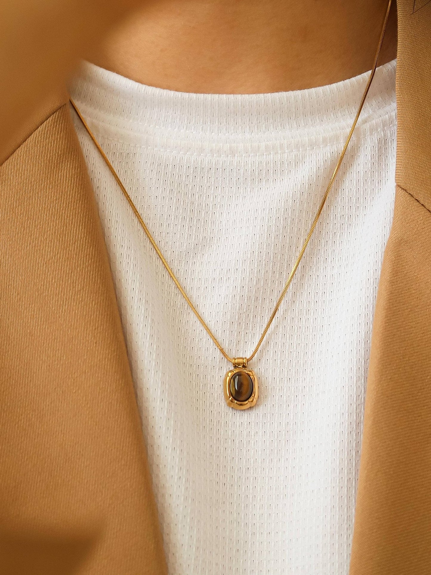 18K Gold Natural Brown Stone Necklace - Purpose + Passion Boutique