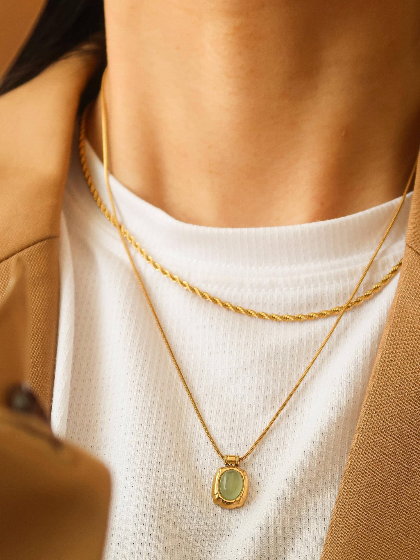 18K Gold Natural Green Stone Necklace - Purpose + Passion Boutique