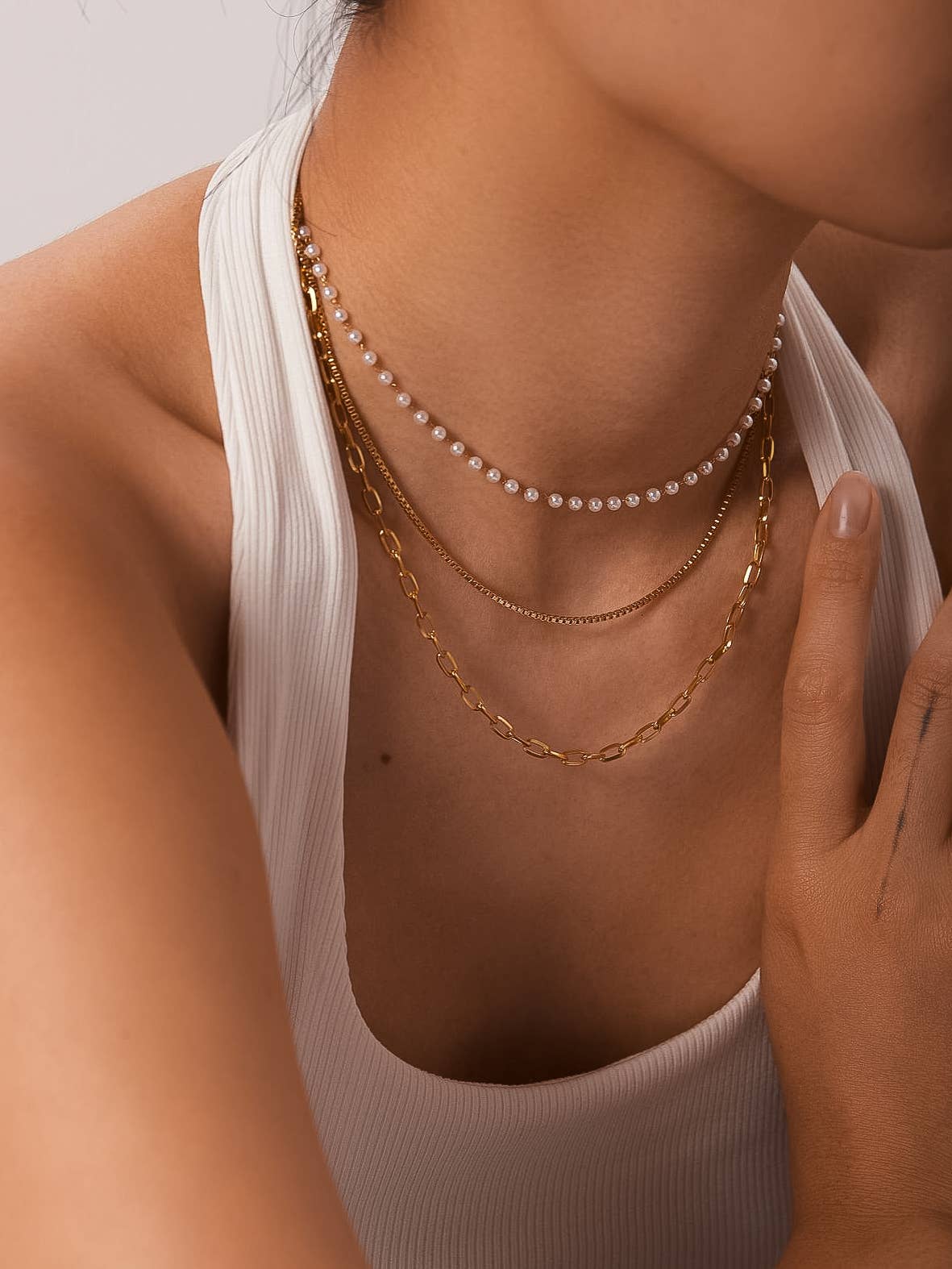 18K Gold Non - Tarnish Stacked Pearl Chain Necklace - Purpose + Passion Boutique