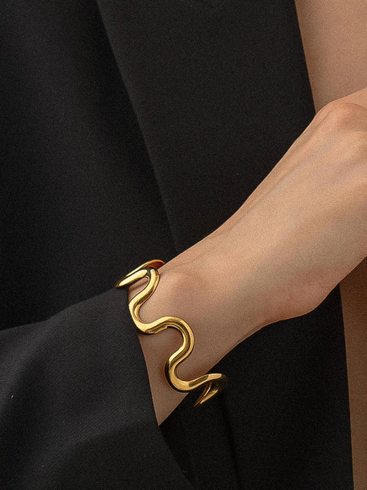 18K Gold Non - Tarnish Wavy Bold Statement Bracelet - Purpose + Passion Boutique