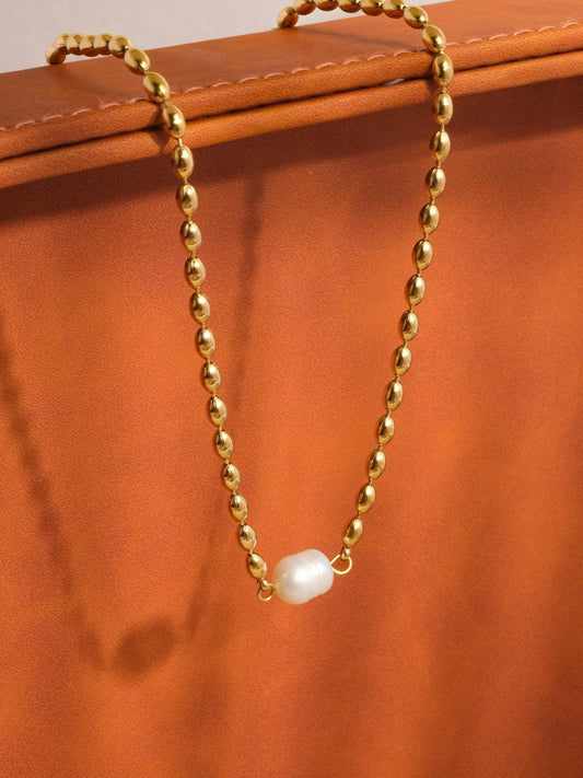 18K Gold Pearl Ball Chain Necklace - Purpose + Passion Boutique