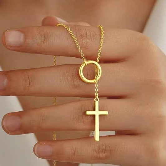18K Stainless Steel Y Cross Necklace - Purpose + Passion Boutique