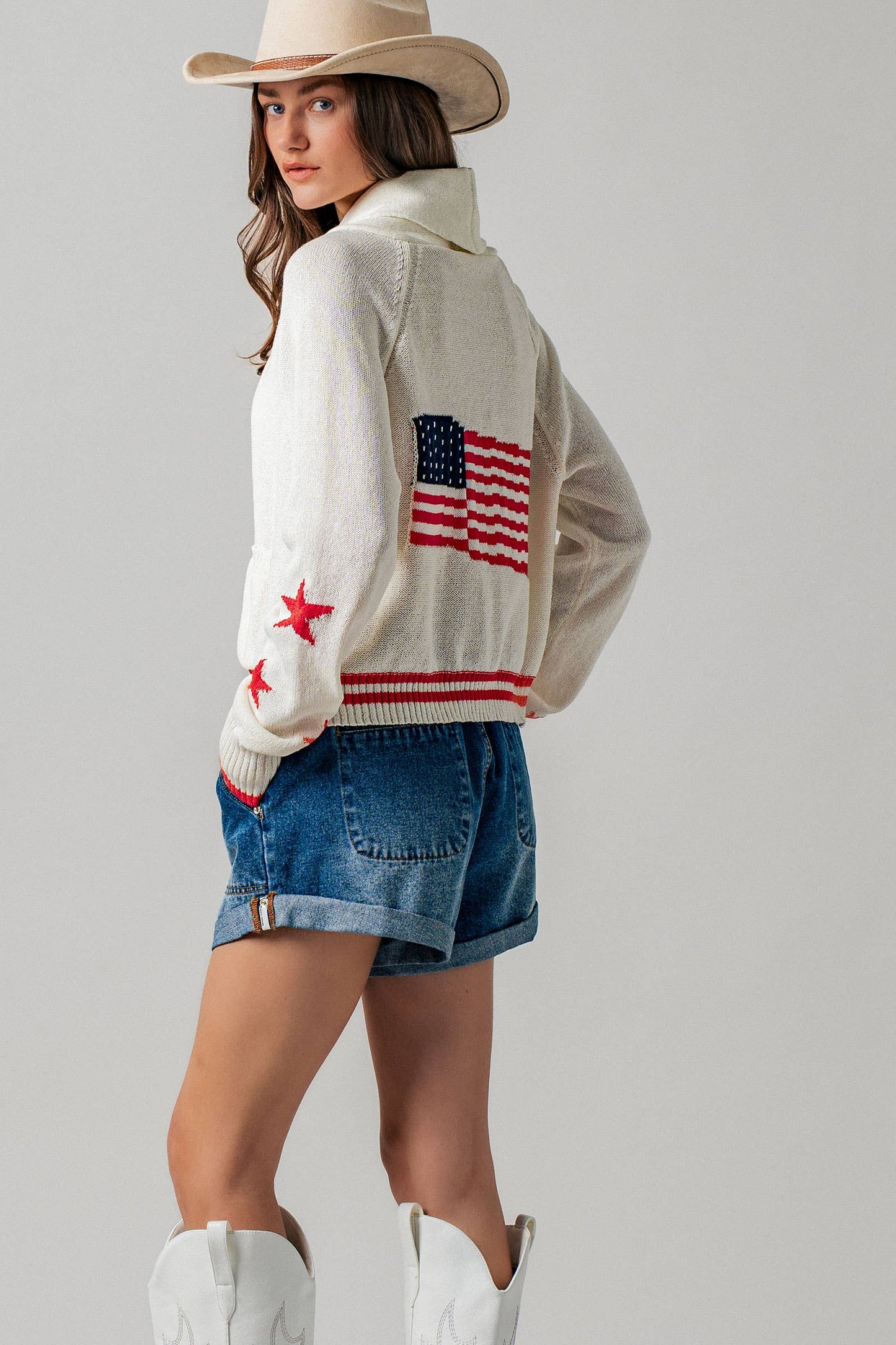 American Flag Star Shawl Collar Cardigan