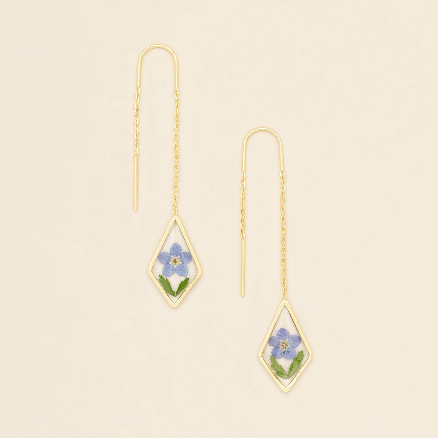 Blue Forget Me Not/Gold Pressed Flower Thread Earring