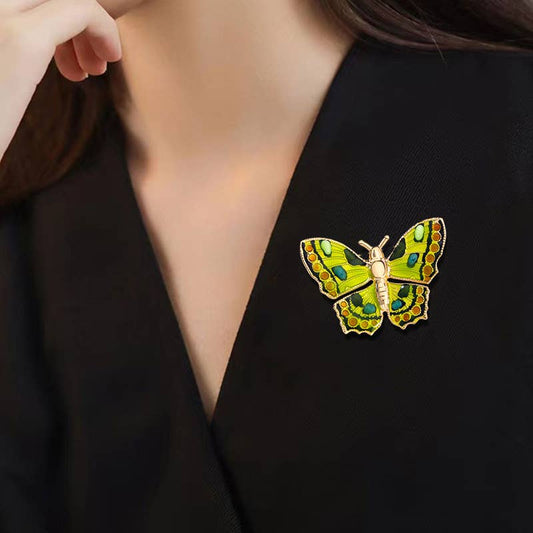 Vivid Green Enamel Butterfly Brooch