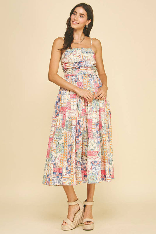 Cream Patchwork Midi Dress