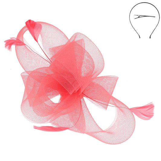 Organza Bow w/ Feathers Fascinator Headband/Clip
