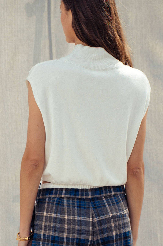 Ivory Sleeveless Mock Neck Wool Blend Knit Top