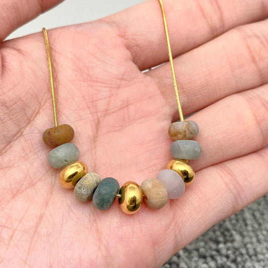 Natural Stone Beaded Charm 18K Gold Plated Necklace