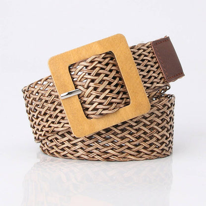 Vintage Woven Belt with Square Buckle