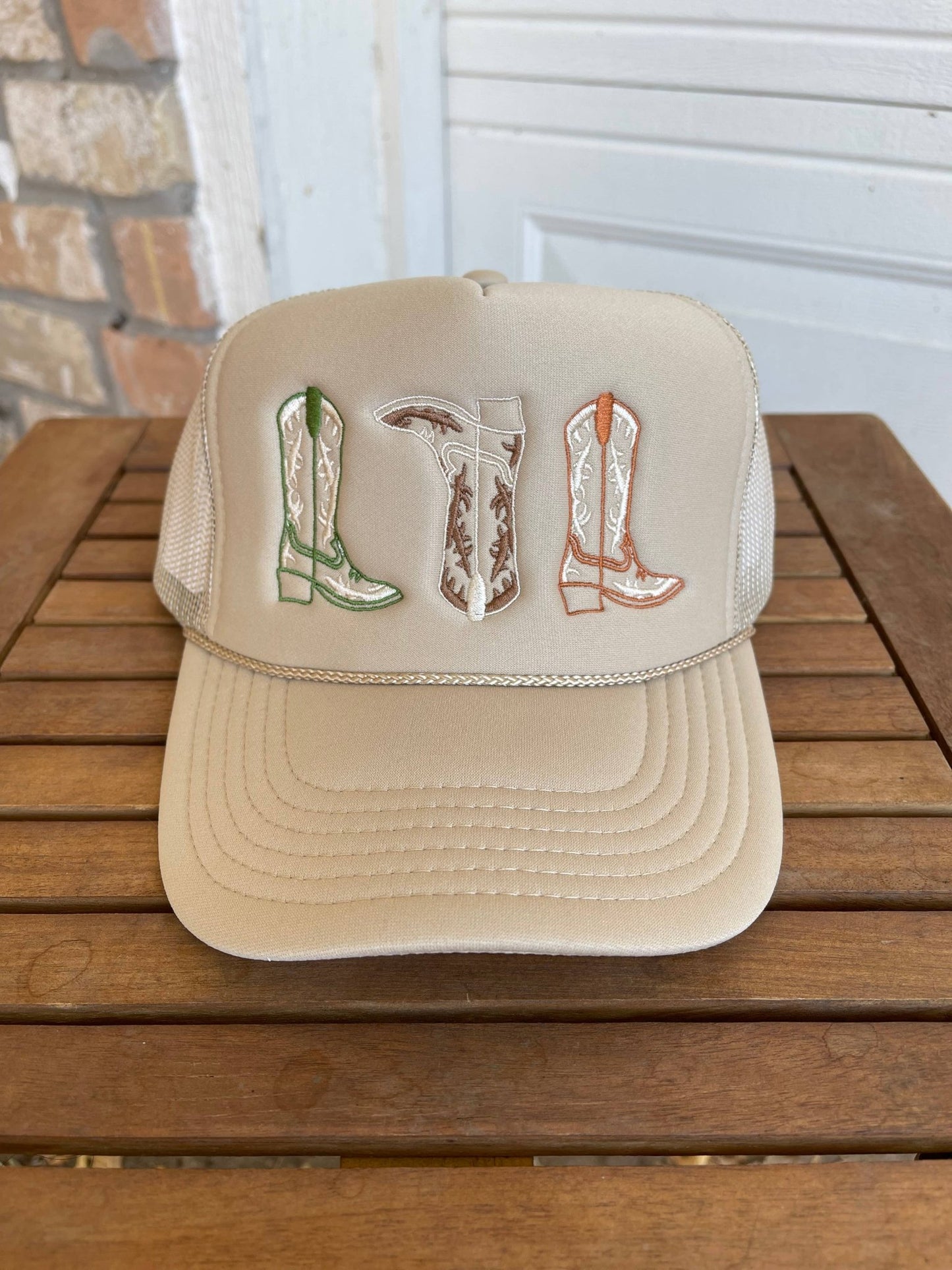 3 Boot Embroidered Trucker Hat - Purpose + Passion Boutique