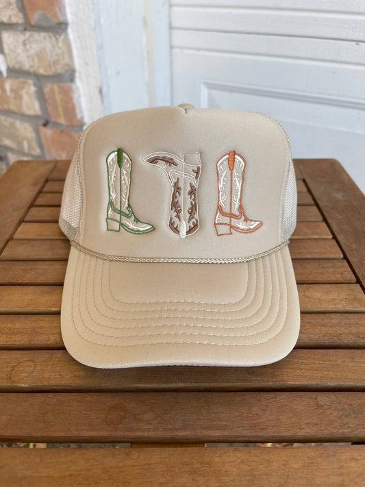 3 Boot Embroidered Trucker Hat - Purpose + Passion Boutique