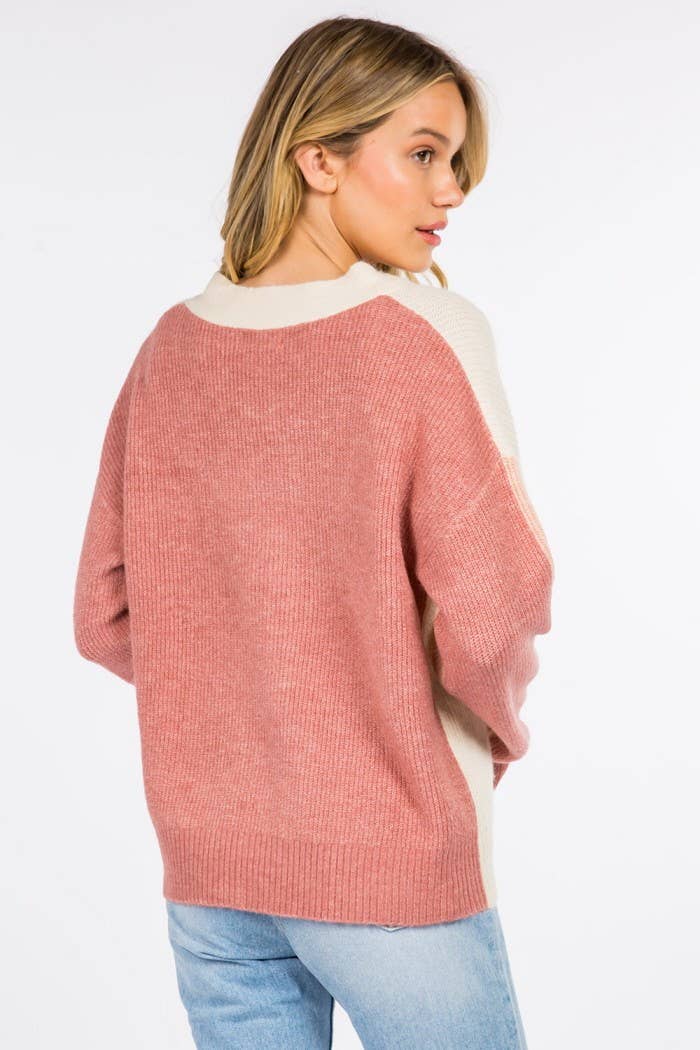 Blush Color Block Knitted Cardigan