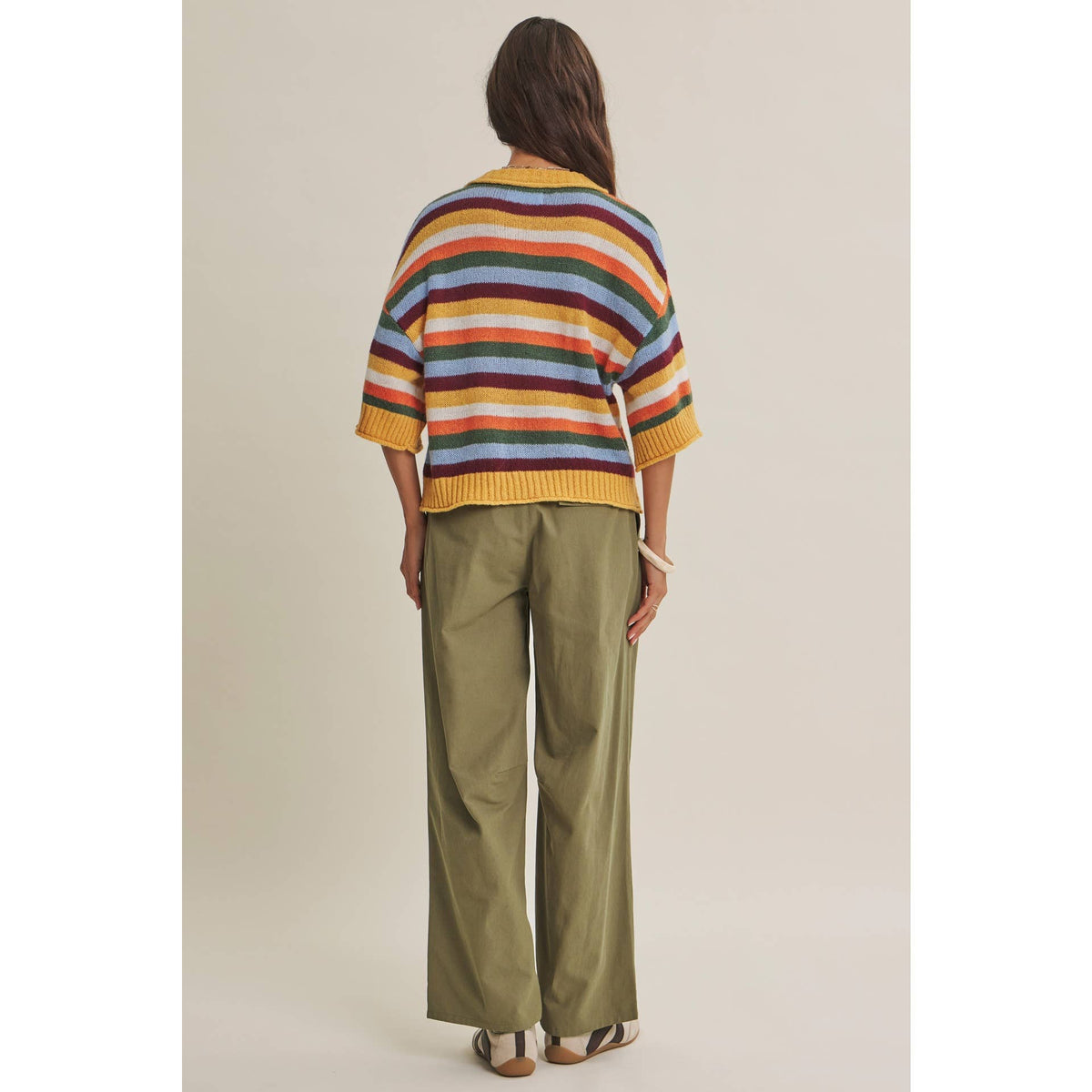 Mustard Multi-Stripe Button Down Cardigan