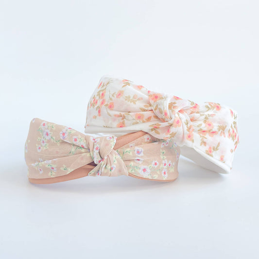 Peach Floral Printed Knot and Twist Headband