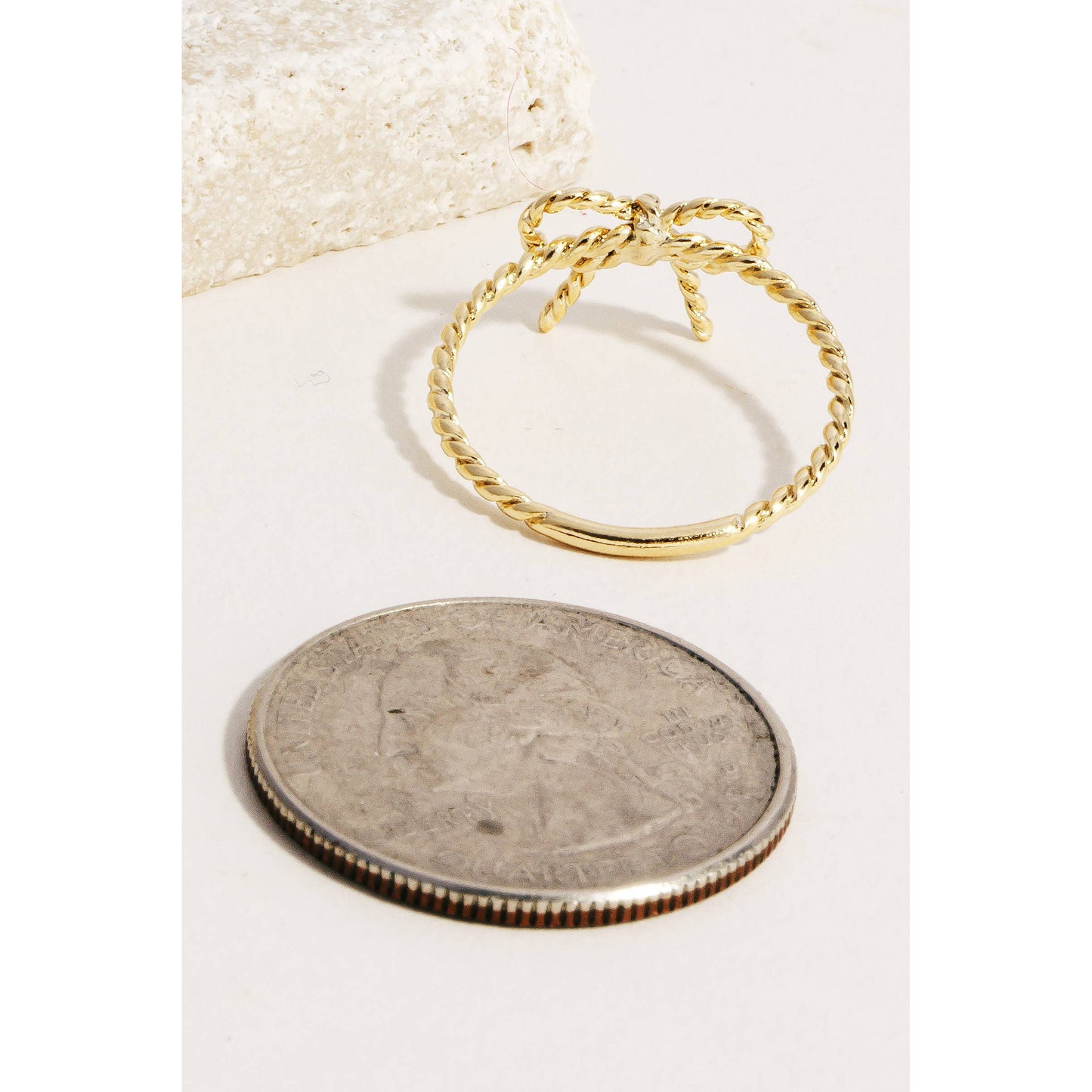 Gold Twisted Metallic Ribbon Bow Band Ring (Size 6-7)