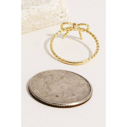 Gold Twisted Metallic Ribbon Bow Band Ring (Size 6-7)