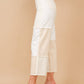 Beige White High Waisted Color Block Distressed Frill Twill Pants