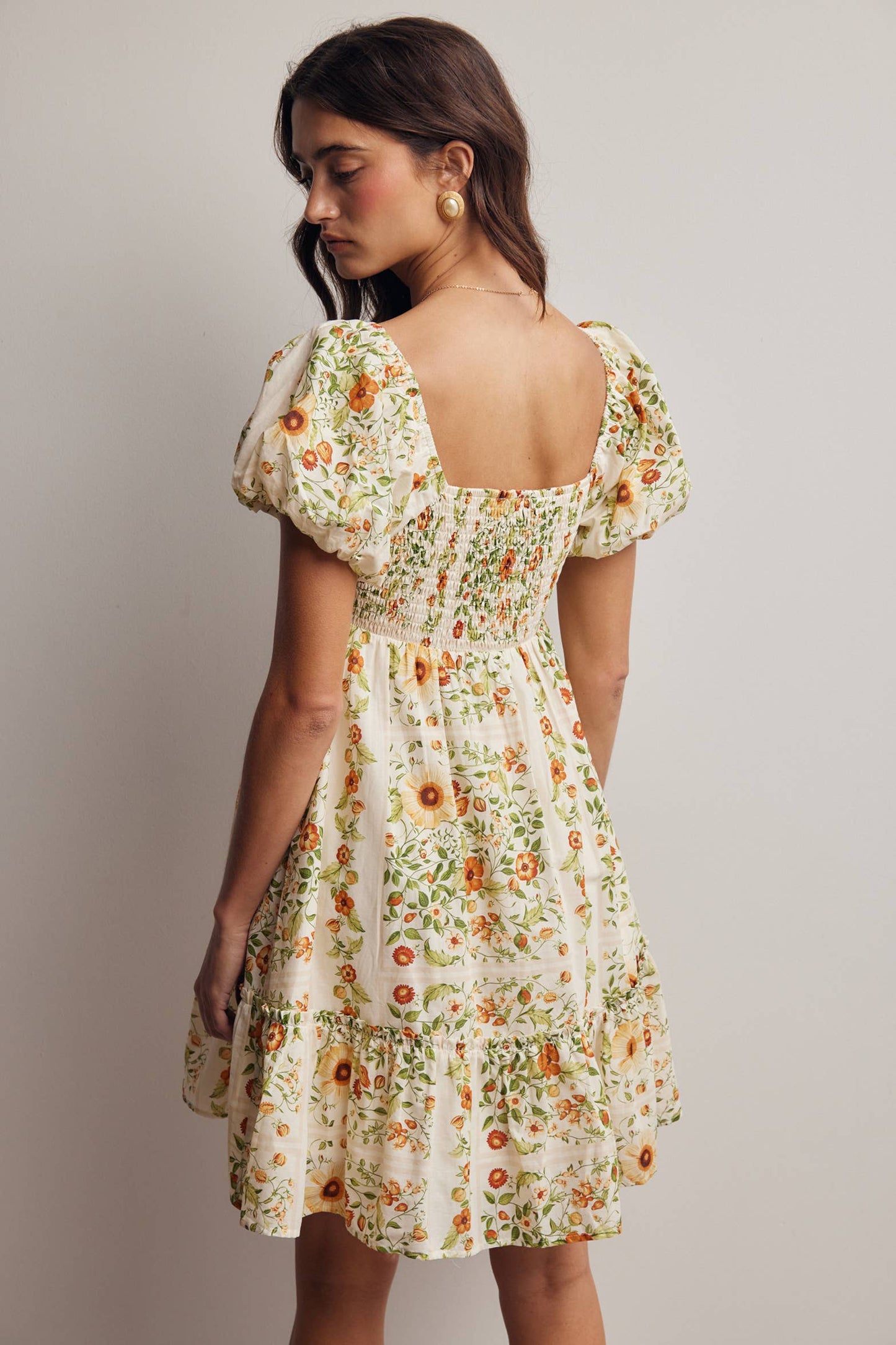 Midnight Floral Puff Sleeve Mini Dress