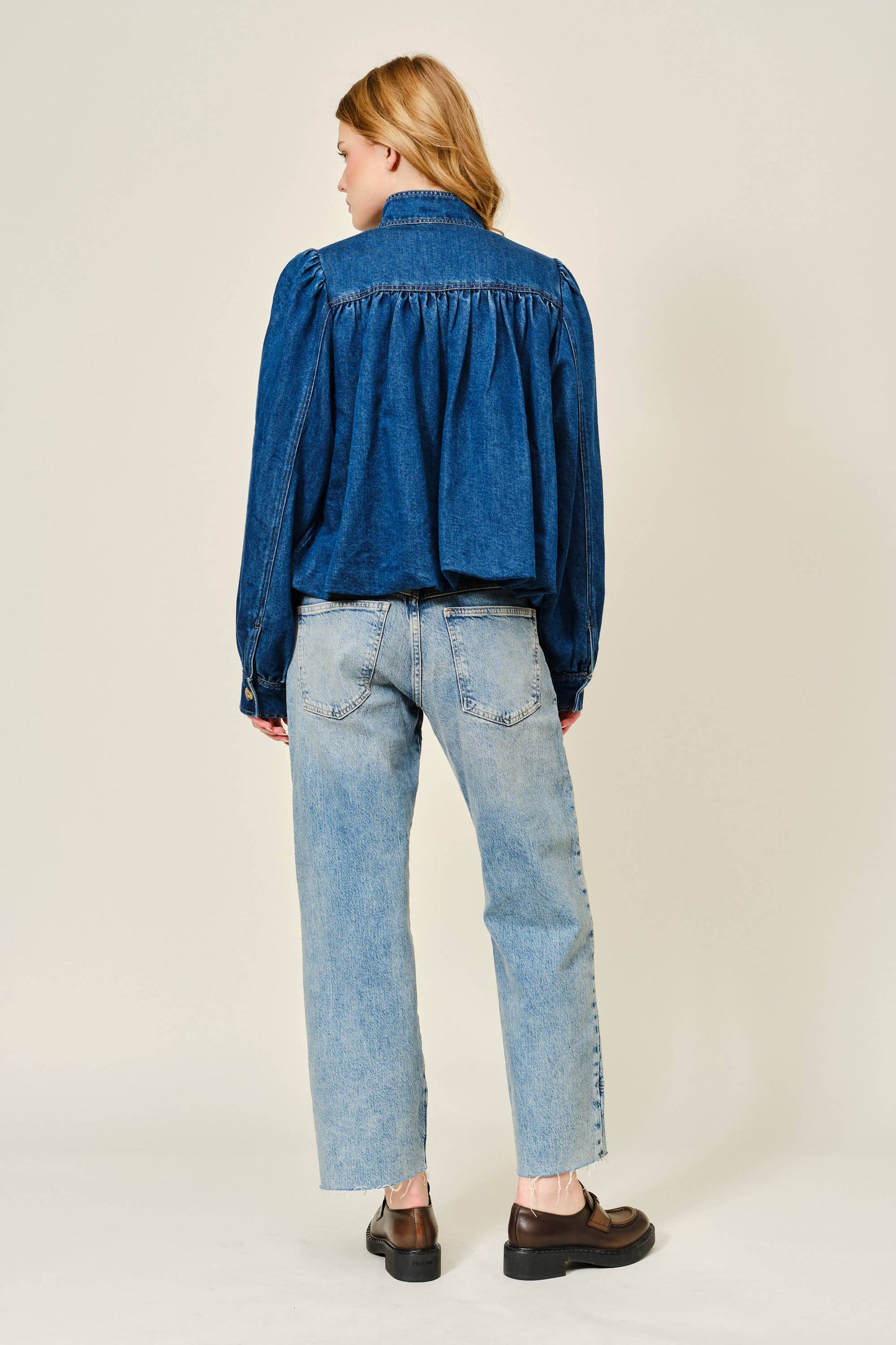 Dark Denim Bubble High Neck Denim Jacket