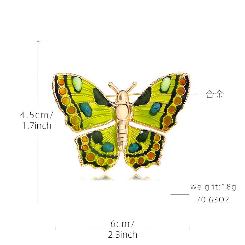 Vivid Green Enamel Butterfly Brooch