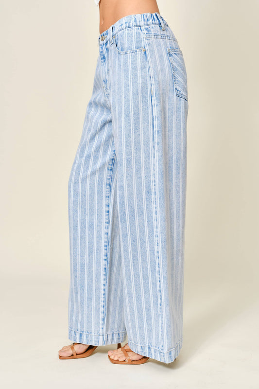 Light Denim Striped Straight Pants
