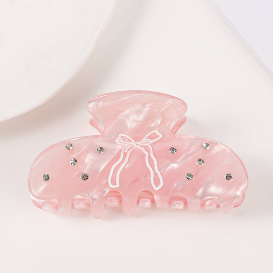 Bow Print & Rhinestone Embellished Hair Claw Clip