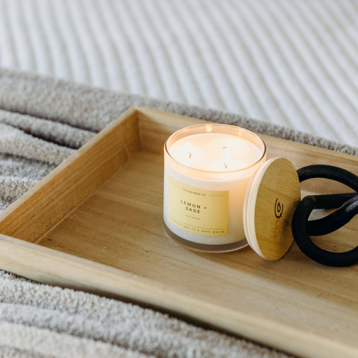 3 Wick Lemon + Sage Glass Tumbler Soy Candle