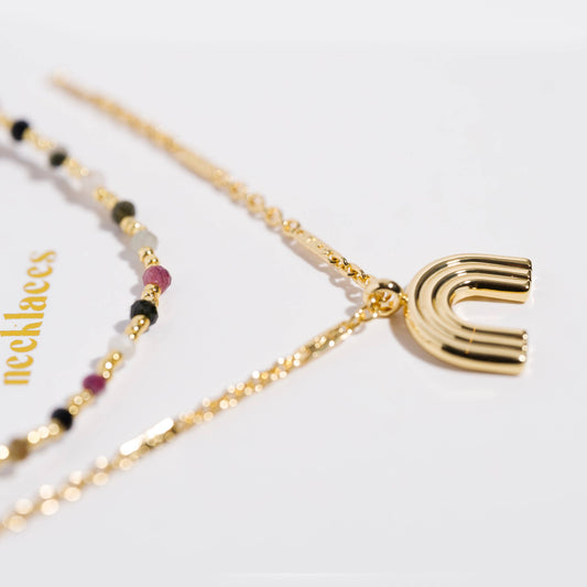 "Imagine" Gold Rainbow with Colorful Beads Necklace Set