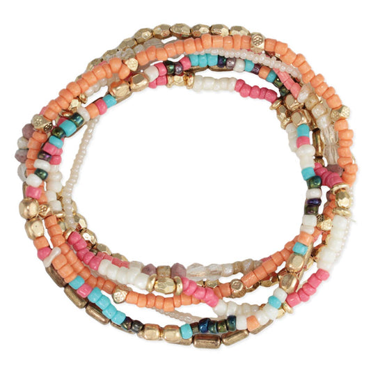 Warm Tone Gold Orange Bead Bracelet Set