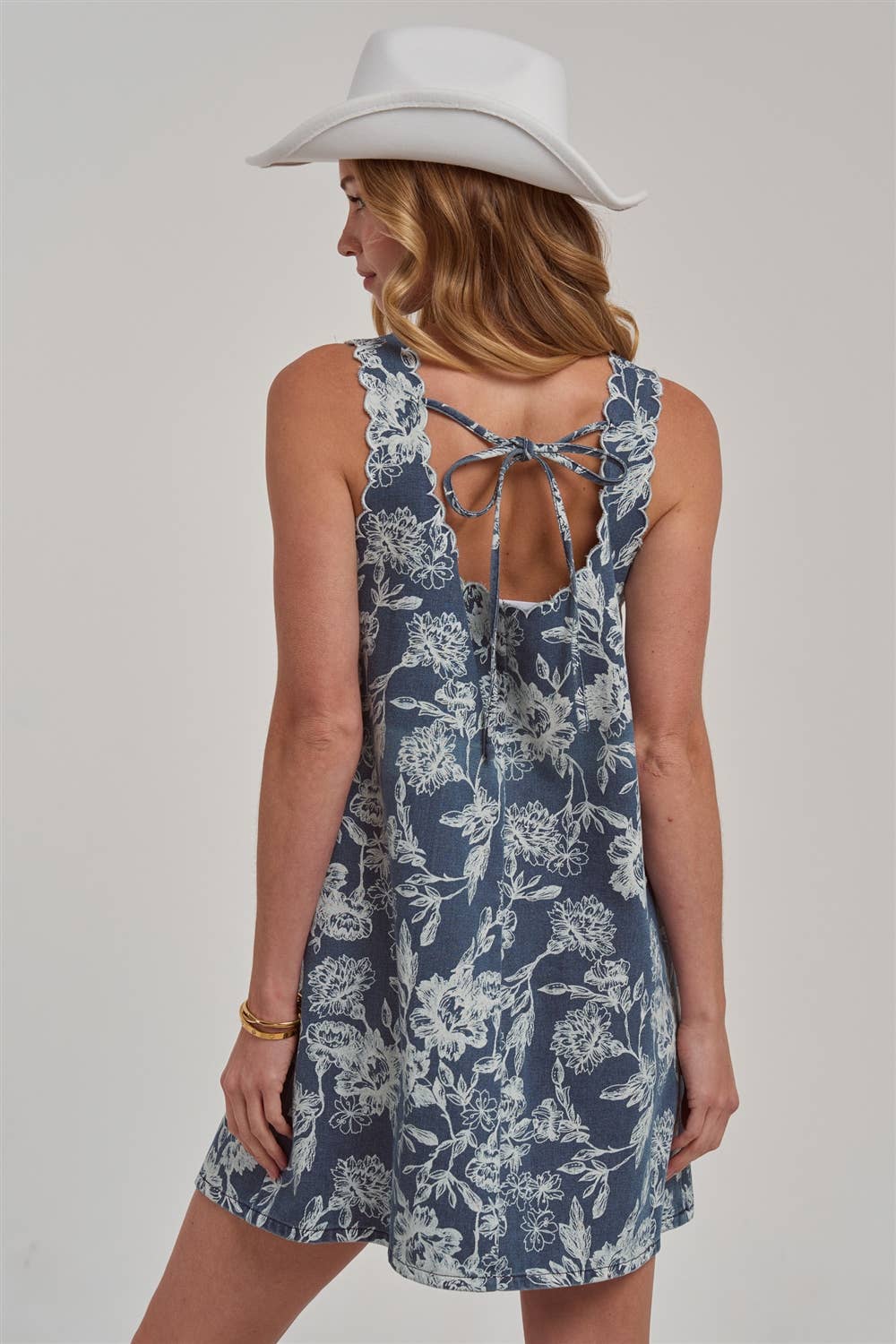 Vintage Denim Sleeveless Embroidered Mini Dress
