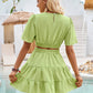 Lime Criss Cross Smocked Tiered Dress