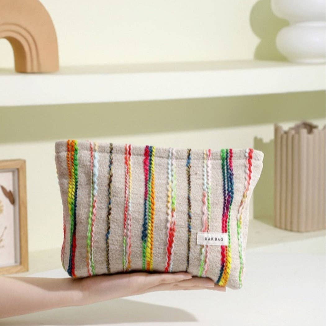 Beige Boho Crochet Makeup Pouch