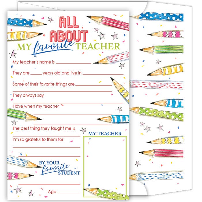 All About My Favorite Teacher Pencils Confetti All About Sheets