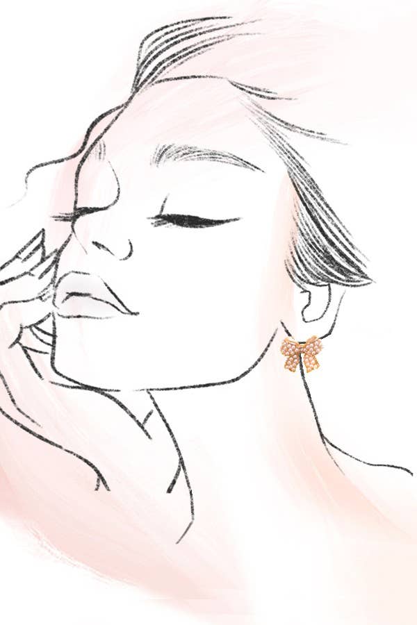 Gold Mini Pearl Bow Ribbon Earrings