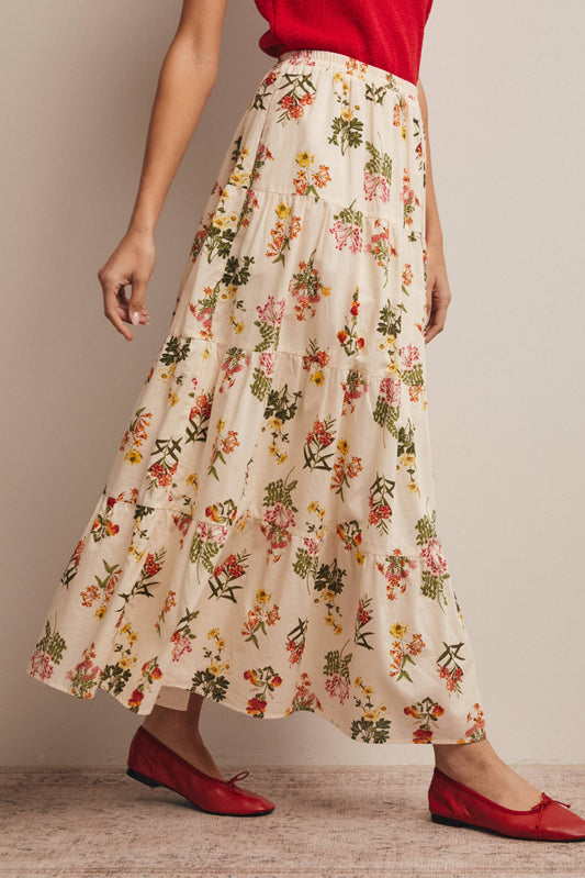 Floral Tiered Cotton Maxi Skirt