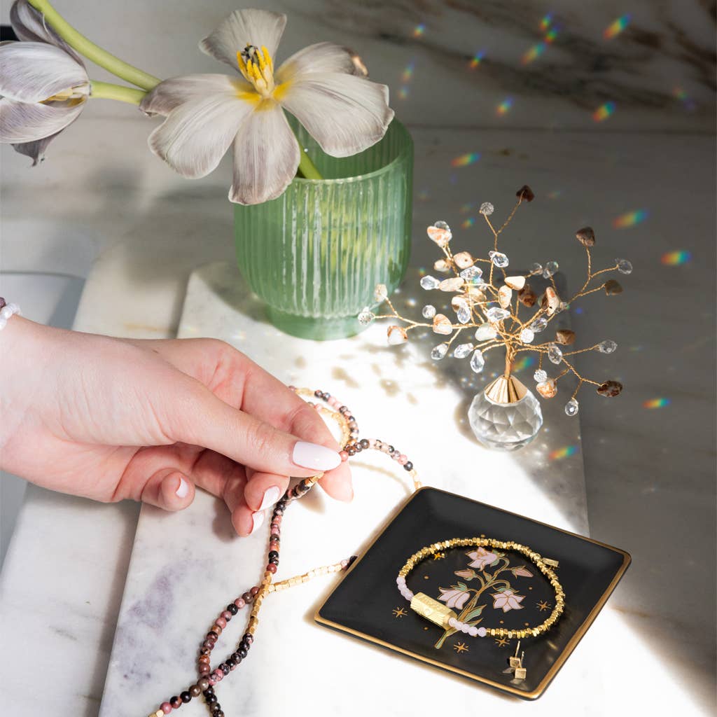 Flower/Black Jewelry Dish & Stud Earring Set