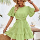 Lime Criss Cross Smocked Tiered Dress